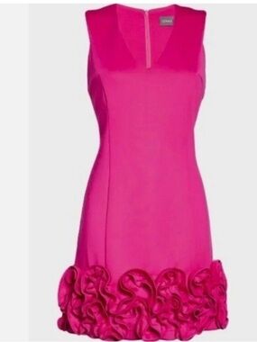 Donna Rocco Women’s Hot Pink Sleeveless Sheath Dress with Ruffle Hem size 12